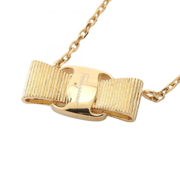 Salvatore Ferragamo Vara Ribbon Necklace Gold Plated Women's